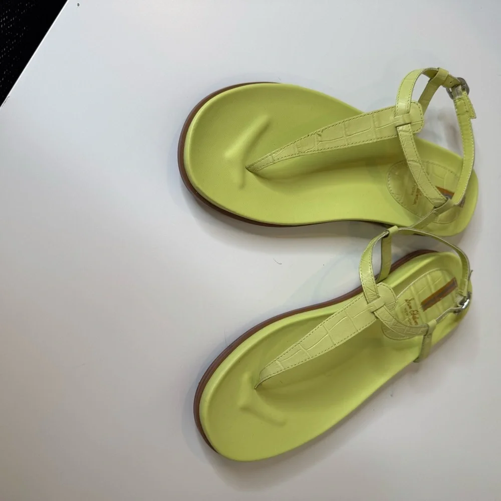 Sam Edelman Womens Kiwi Green Leather Buckle Flat T Strap Sandals Sz 8